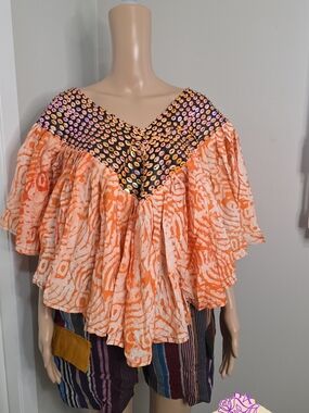 Boho Orange Printed Ruffle Women’s Top